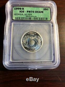 1999-S STATE SILVER QUARTERS SET ICG PR70 DCAM Compare Price To Others-Beaut