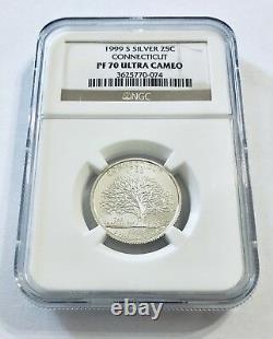 1999 S Silver 25C CONNECTICUT State Quarter NGC PF70 ULTRA CAMEO Brown Label