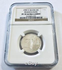 1999 S Silver 25C PENNSYLVANIA State Quarter NGC PF70 ULTRA CAMEO Brown Label
