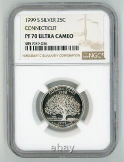 1999-S Silver Proof Connecticut 25C NGC PF70 UCAM State Quarter Ultra Cameo