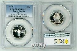1999 S Silver Quarter 25c Pennsylvania Pcgs Pr70dcam Blue Label