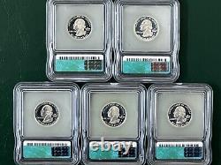 1999 S Silver Quarter 5 Coin Set, ICG Graded PR 70 DCAM