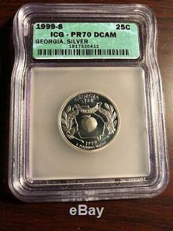 1999-S Silver State Quarter Proof Set ICG PR70 DCAM Delaware DE, NJ, PA, GA, CT