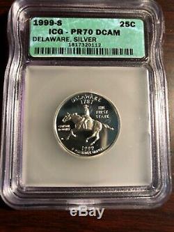 1999-S Silver State Quarter Proof Set ICG PR70 DCAM Delaware DE, NJ, PA, GA, CT