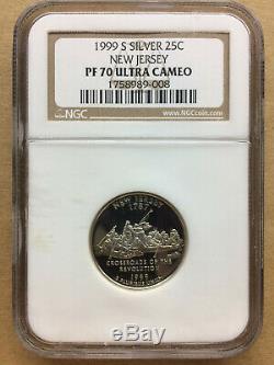 1999 S Silver State Quarters (4) Coins PA, NJ, GA, & CT NCG PF70 Ultra Cameo