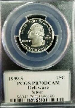 1999 S Washington Silver Quarter 25c Delaware Pcgs Pr70dcam Flag Label
