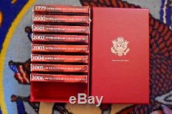 1999 S to 2006 S State Quarter Silver Proof Sets with boxes COA and Display Box