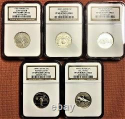 1999 Silver Proof Quarters, 5 Coin Set Ngc Pf69 Ultra Cameo, De, Nj, Pa, Ga, Ct