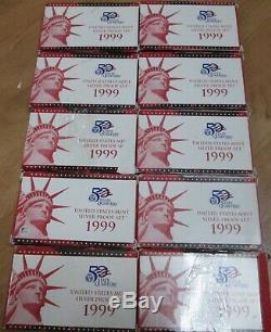 1999 Silver Proof Set 10 Sets U. S. Mint Box and COA 5 State Silver Quarters