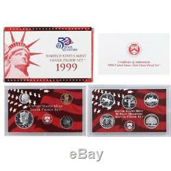 1999 Silver Proof set 10 Pack Kennedy, State Quarters (OGP) 90 coins