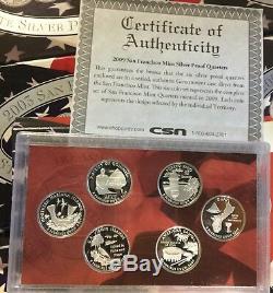 1999 Through 2009 S State Silver Proof Quarters With COAs