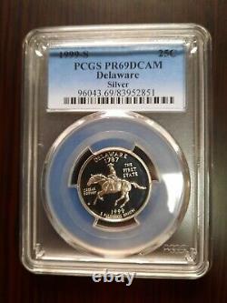 1999-s 25c Pcgs Pr69dcam Silver Key Date 5 Coin State Quarter Set