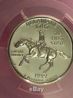 1999-s Delaware Silver Quarter-pcgs Pr70dcam-frosted Cameo Proof-flag Label