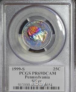 1999-s Pcgs Pr69dcam Superb Gem Rainbow Toned Proof Pennsylvania State Quarter