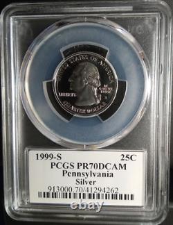 1999-s S25c Silver Washington Pennsylvania Quartr Pcgs Pr70dcam Rare R3 Top Pop