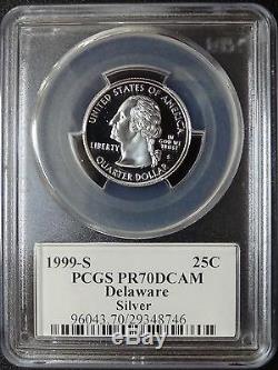 1999-s Silver Washington Delaware Flag Label Quarter Pcgs Pr70dcam