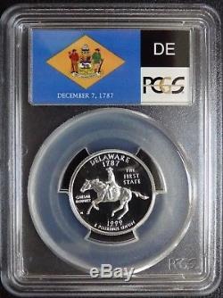 1999-s Silver Washington Delaware Flag Label Quarter Pcgs Pr70dcam
