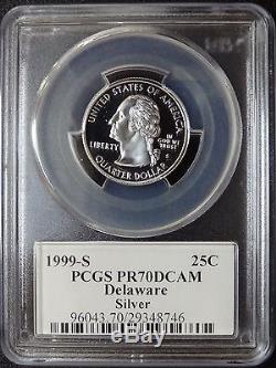 1999-s Silver Washington Quarter Delaware Flag Label Pcgs Pr70dcam