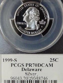 1999-s Silver Washington Quarter Set State Series Flag Labels Pcgs Pr70dcam