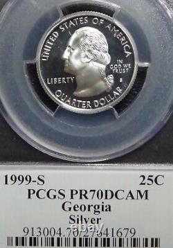 1999-s Silver Washington Quarter Set State Series Flag Labels Pcgs Pr70dcam