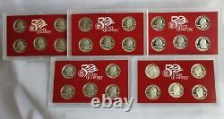 1999 thru 2003 S Proof Silver Quarters 25 Coins 5 Sets No Box No COA 90% Silver