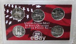 1999 thru 2008 Silver Proof State Quarter Run 90% Silver No Box or COA 50 Coins