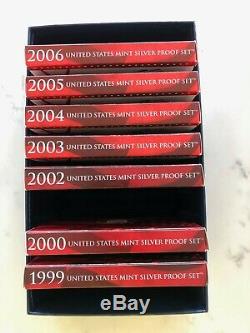 1999 to 2006 US Silver Proof Set with State Quarters COA US Mint Box