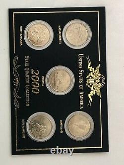 2000 Plated State QUARTER Proof Statehood Five 25 Cents 5 Coin Set