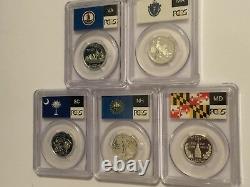2000 SILVER State Flag 5-Coin (NH MD MA VA SC) Proof Set PCGS PR70 DCAM Quarters