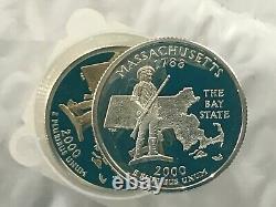 2000-S Massachusetts Statehood Silver Quarter DCAM Proof Roll Of 40 Coins