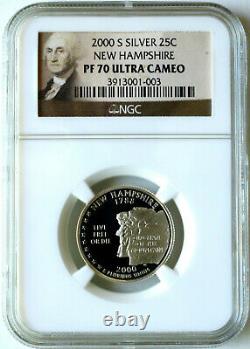 2000-S New Hampshire SILVER State Quarter NGC PF70 PERFECT