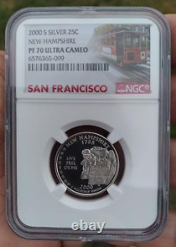 2000 S Silver 25c New Hampshire State Quarter NGC PF 70 Ultra Cameo Top Pop Rare