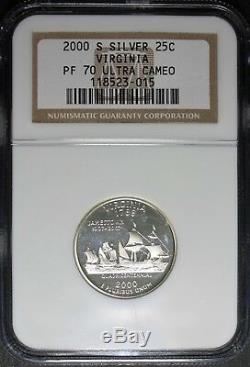 2000 S Silver Virginia Proof Quarter Ngc Pf 70 Uc (ultra Cameo)