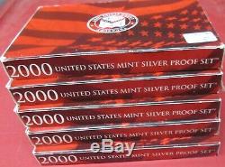 2000 Silver Proof Set 5 Sets U. S. Mint Box and COA 5 State Silver Quarters