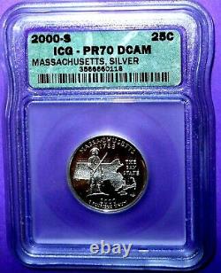 2000-s Massachusetts Proof Silver Washington Quarter-icg Graded Pf-70 Deep Cameo