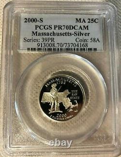 2000-s Silver Proof Massachusetts State Quarter Pcgs Pr70dcam