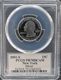 2001 S SILVER Quarter (RI NC NY VT KY) Proof PCGS PR70DCAM State Flag 5-Coin Set