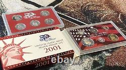 2001-S U. S. SILVER Proof Set with 5 State Quarters. Box with COA