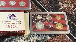 2001-S U. S. SILVER Proof Set with 5 State Quarters. Box with COA