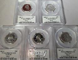 2001s -5 Coin Silver State Quarters Ky, Ny, Nc, Ri, Vt. Pcgs Pr69 D Cam #11