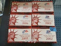 2002 2007 U. S. Mint State Quarters SILVER PROOF SET with OGP Box & COA. (6 Sets)