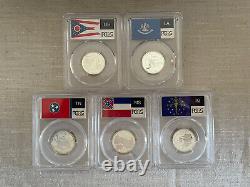2002 SILVER (Indiana Ohio, LA TN MS) PCGS PR70DCAM State Flag Quarter 5 Coin Set
