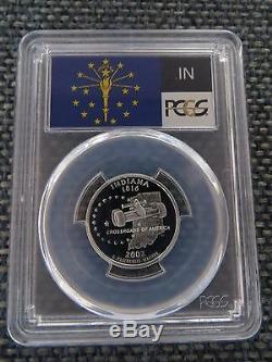 2002-S 25c Indiana SILVER State Flag Label Quarter Proof Coin PCGS PR70DCAM