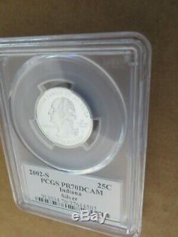 2002-S 25c Indiana SILVER State Flag Label Quarter Proof Coin PCGS PR70DCAM