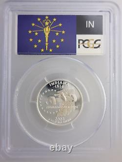 2002-S 25c Indiana Silver State Flag Label Quarter Proof Coin PCGS PR70DCAM