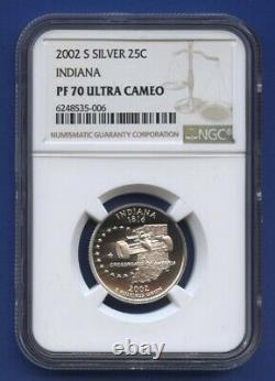 2002 S SILVER 25c INDIANA STATE QUARTER NGC PF70 ULTRA CAMEO