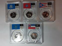 2002 S Set Of 5 Silver Proof State Quarters Pcgs Pr69dcam