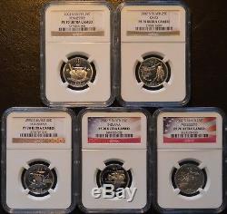2002-S Silver Proof Quarters NGC PF70 Ultra Cameo Set of 5 Coins TN OH LA IA MS