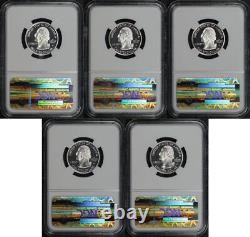 2002-S TN, IN, LA, MS, & OH Silver State Quarter Set NGC PF-69 UC Flag Label