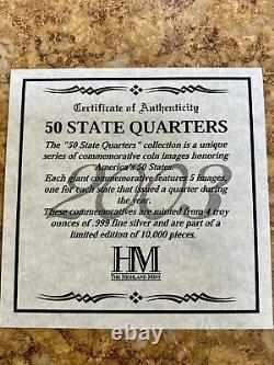 2003 Highland Mint Giant State Quarters 4 Troy Ounces. 999 Fine Silver with COA